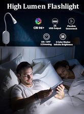 High lumen flashlight being used in a bedroom setting with a man and woman lying in bed.